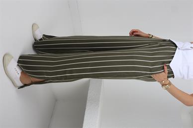 Beli Bağcıklı Yeşil Çizgili Pantolon
