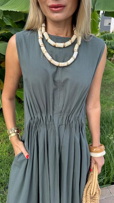 Beli Drapeli Haki Uzun Elbise