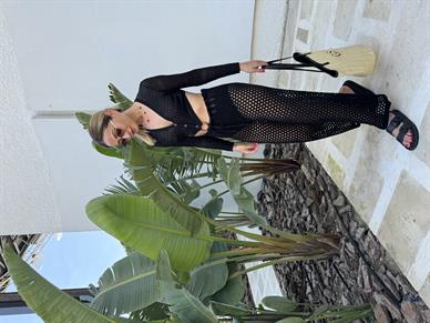 Beli İpli Ajurlu Siyah Pantolon