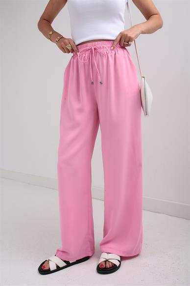 Beli Lastikli Bağcıklı Pembe Geniş Kesim Pantolon