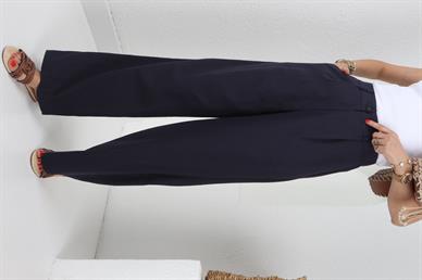 Beli Lastikli Bol Paça Lacivert Keten Pantolon