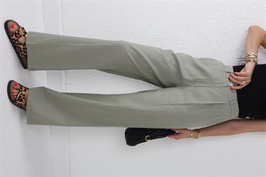 Beli Lastikli Bol Paça Mint Keten Pantolon