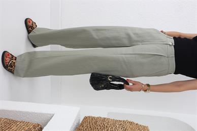 Beli Lastikli Bol Paça Mint Keten Pantolon