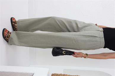 Beli Lastikli Bol Paça Mint Keten Pantolon