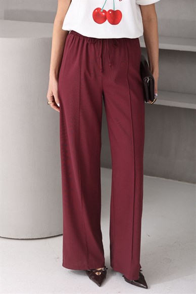Beli Lastikli Bordo Palazzo Pantolon
