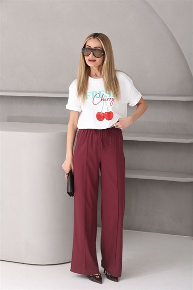 Beli Lastikli Bordo Palazzo Pantolon
