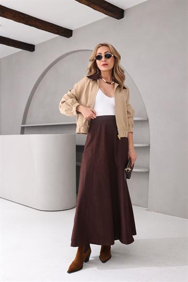 Beli Lastikli Cepli Kahve Kloş Paraşüt Etek(1094-78)