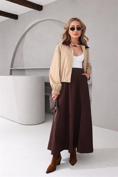Beli Lastikli Cepli Kahve Kloş Paraşüt Etek(1094-78)