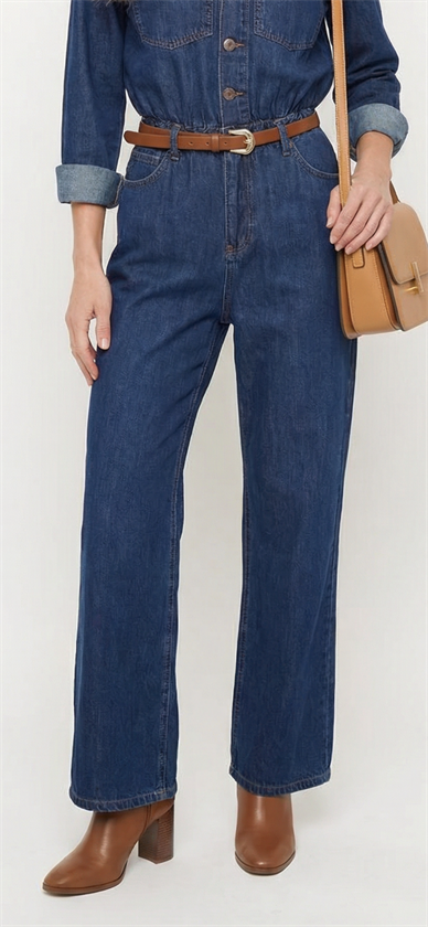 Beli Lastikli Denim Tulum