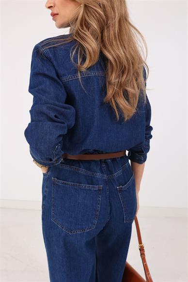 Beli Lastikli Denim Tulum