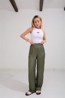 Beli Lastikli Haki Kraşlı Pantolon