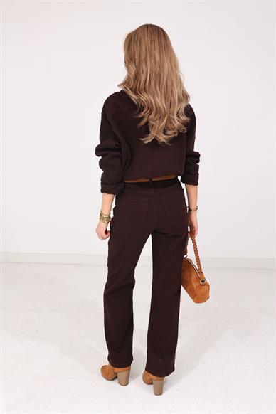 Beli Lastikli Kahve Denim Tulum