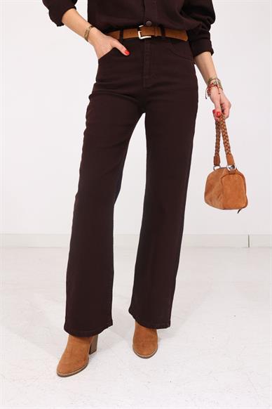 Beli Lastikli Kahve Denim Tulum