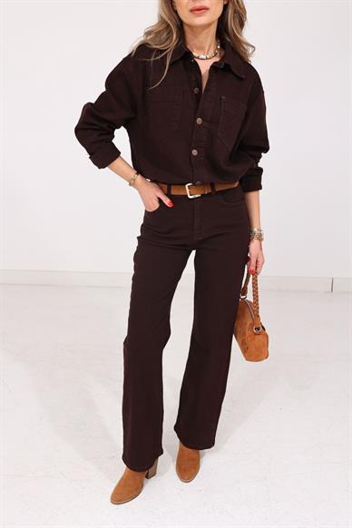 Beli Lastikli Kahve Denim Tulum