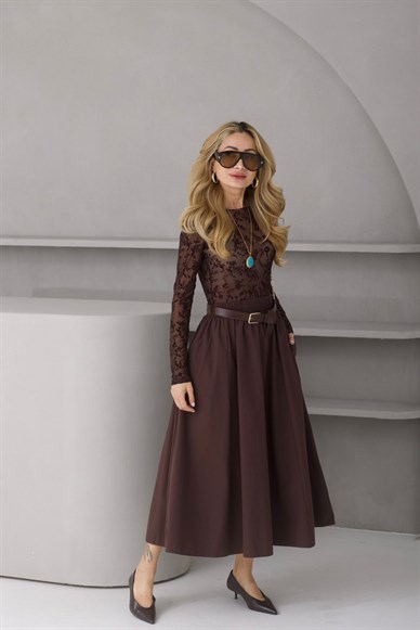 Beli Lastikli Kahve Kloş Etek