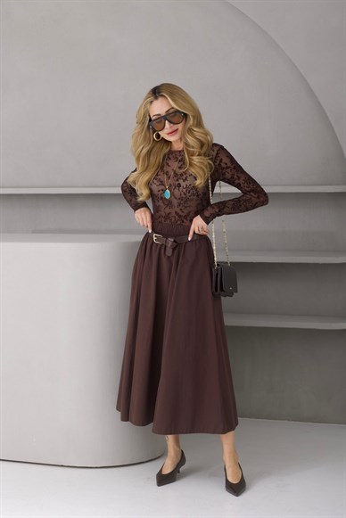 Beli Lastikli Kahve Kloş Etek