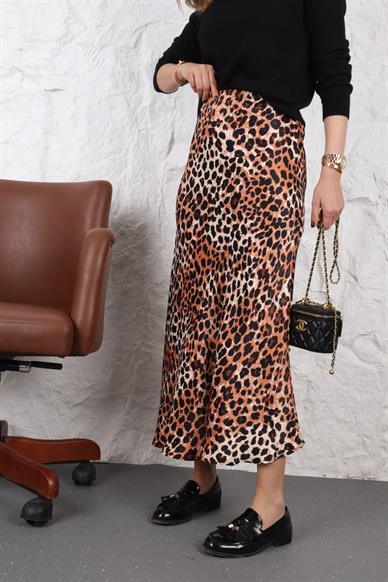 Beli Lastikli Leopar Desen Saten Etek