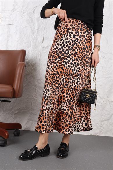 Beli Lastikli Leopar Desen Saten Etek