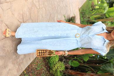 Beli Lastikli Mavi Fisto Elbise