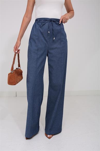 Beli Lastikli Önü Çimali Denim Görünümlü Pantolon