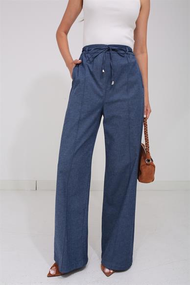 Beli Lastikli Önü Çimali Denim Görünümlü Pantolon