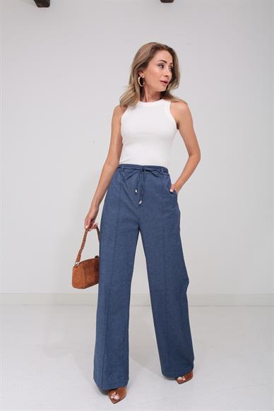 Beli Lastikli Önü Çimali Denim Görünümlü Pantolon