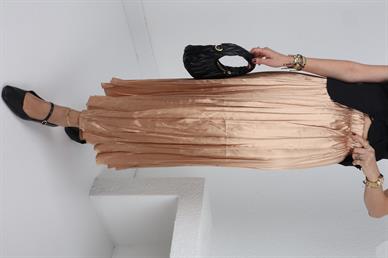 Beli Lastikli Pileli Camel Saten Etek