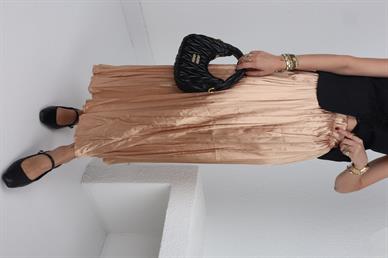 Beli Lastikli Pileli Camel Saten Etek