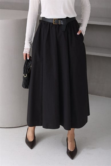 Beli Lastikli Siyah Kloş Etek