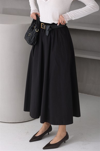 Beli Lastikli Siyah Kloş Etek