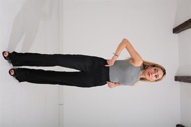 Beli Lastikli Siyah Kraşlı Pantolon