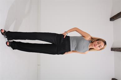 Beli Lastikli Siyah Kraşlı Pantolon