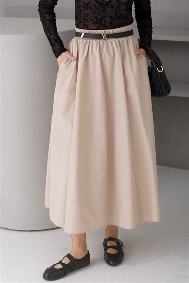 Beli Lastikli Taş Kloş Etek