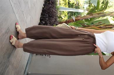 Beli Lastikli Tensel Kahve Şalvar Pantolon