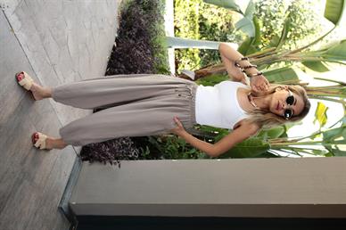 Beli Lastikli Tensel Vizon Şalvar Pantolon