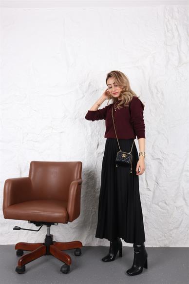 Beli Lastikli Uzun Piliseli Siyah Etek