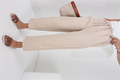 Beli Lastikli Yandan Cepli Bej Pantolon