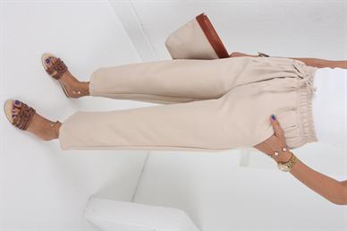 Beli Lastikli Yandan Cepli Bej Pantolon