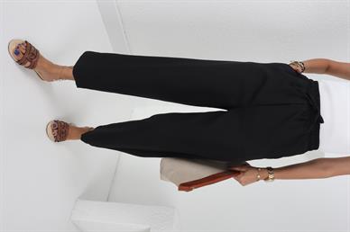 Beli Lastikli Yandan Cepli Siyah Pantolon