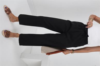 Beli Lastikli Yandan Cepli Siyah Pantolon