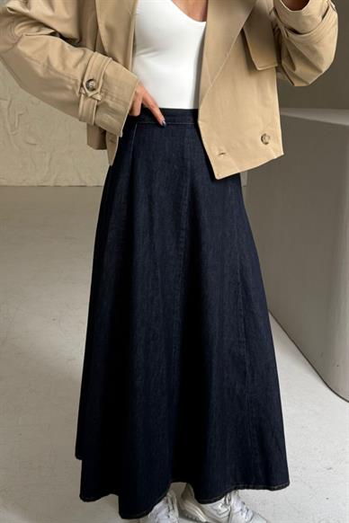 Beli Lastilki Kloş Denim Etek(1063-17)