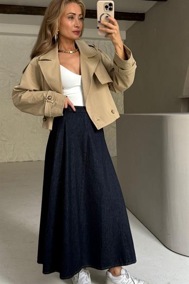 Beli Lastilki Kloş Denim Etek(1063-17)