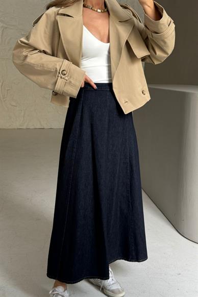 Beli Lastilki Kloş Denim Etek(1063-17)