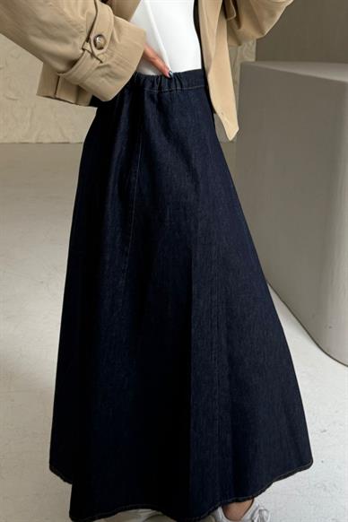 Beli Lastilki Kloş Denim Etek(1063-17)