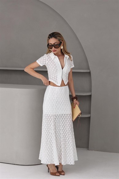 Beyaz Astarlı Dantel Etek