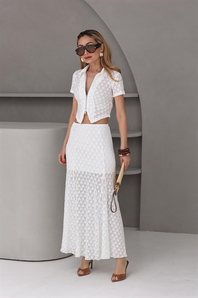 Beyaz Astarlı Dantel Etek