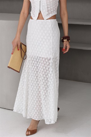 Beyaz Astarlı Dantel Etek