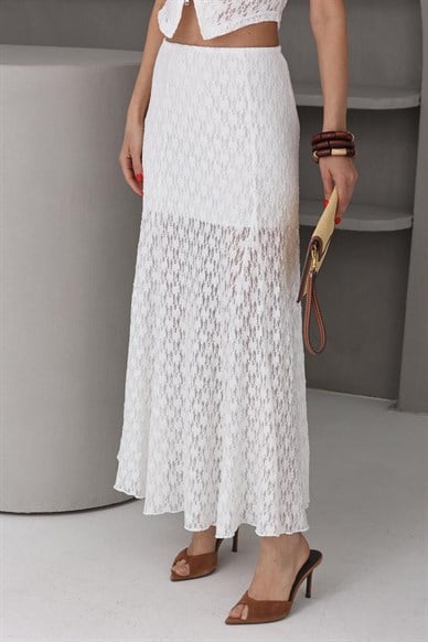 Beyaz Astarlı Dantel Etek