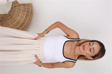 Beyaz Biyeli Fitilli Atlet