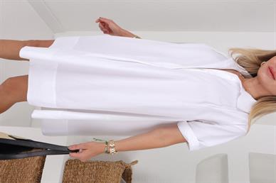 Beyaz Erkek Yaka Kısa Oversize Elbise